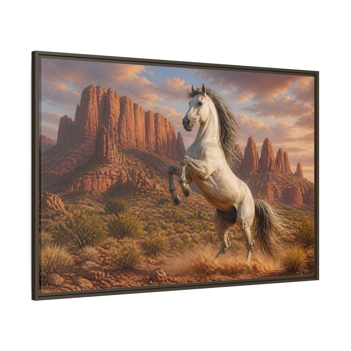 Side Mockup 8. Animals Majestic Rearing Horse shown as framed canvas print