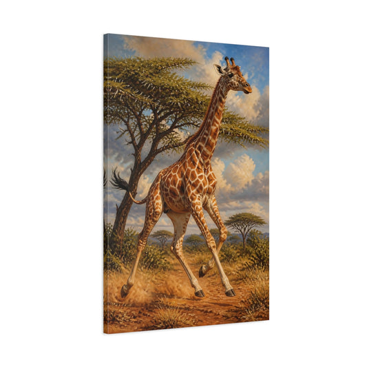 Main Mockup. Animals Majestic Running Giraffe shown as canvas print