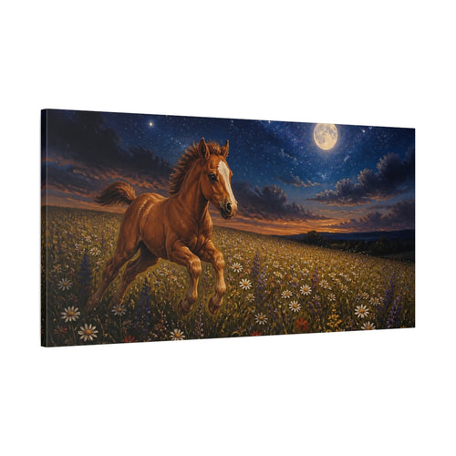 Main Mockup. Animals Moonlit Foal In Wildflowers shown as canvas print