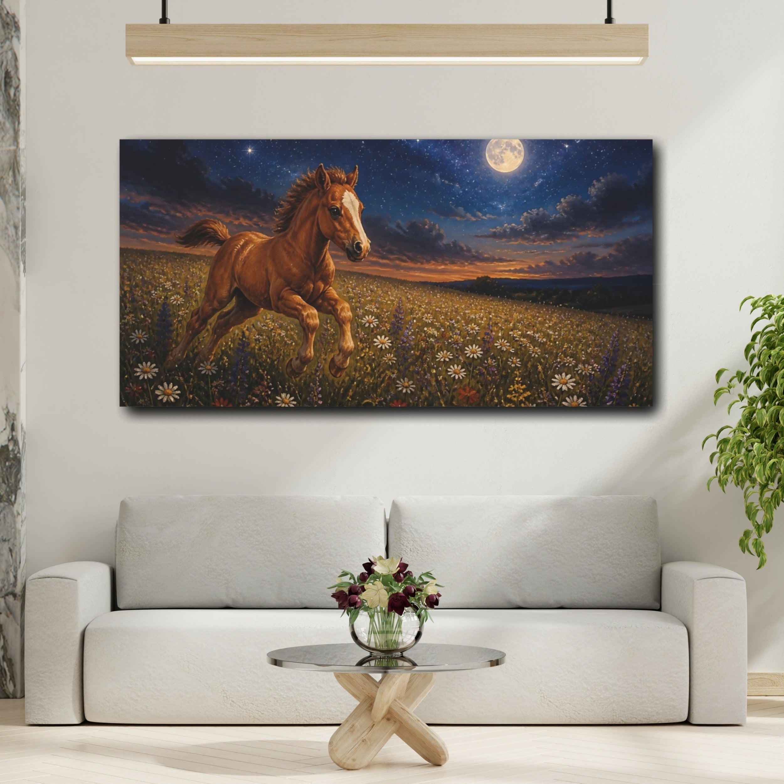 Mockup 2. Animals Moonlit Foal In Wildflowers shown as canvas print