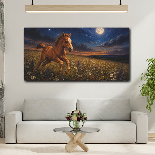 Mockup 2. Animals Moonlit Foal In Wildflowers shown as canvas print