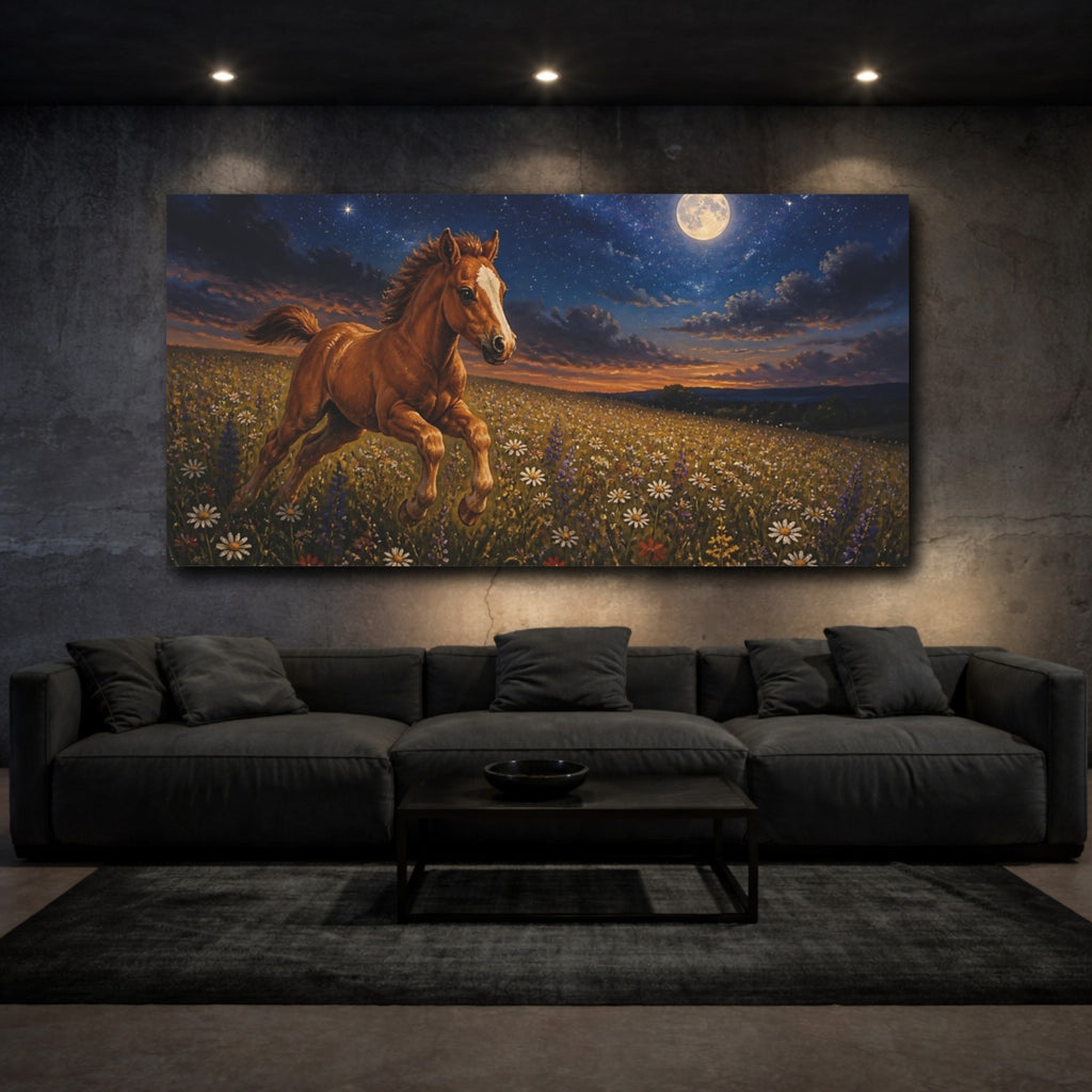 Mockup 3. Animals Moonlit Foal In Wildflowers shown as canvas print