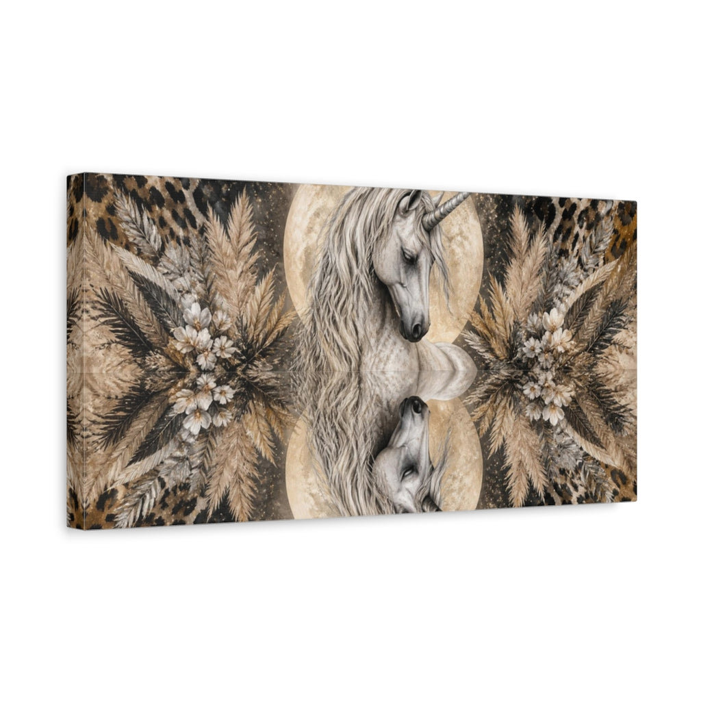 Side Mockup 3. Animals Moonlit Unicorn Portrait shown as canvas print