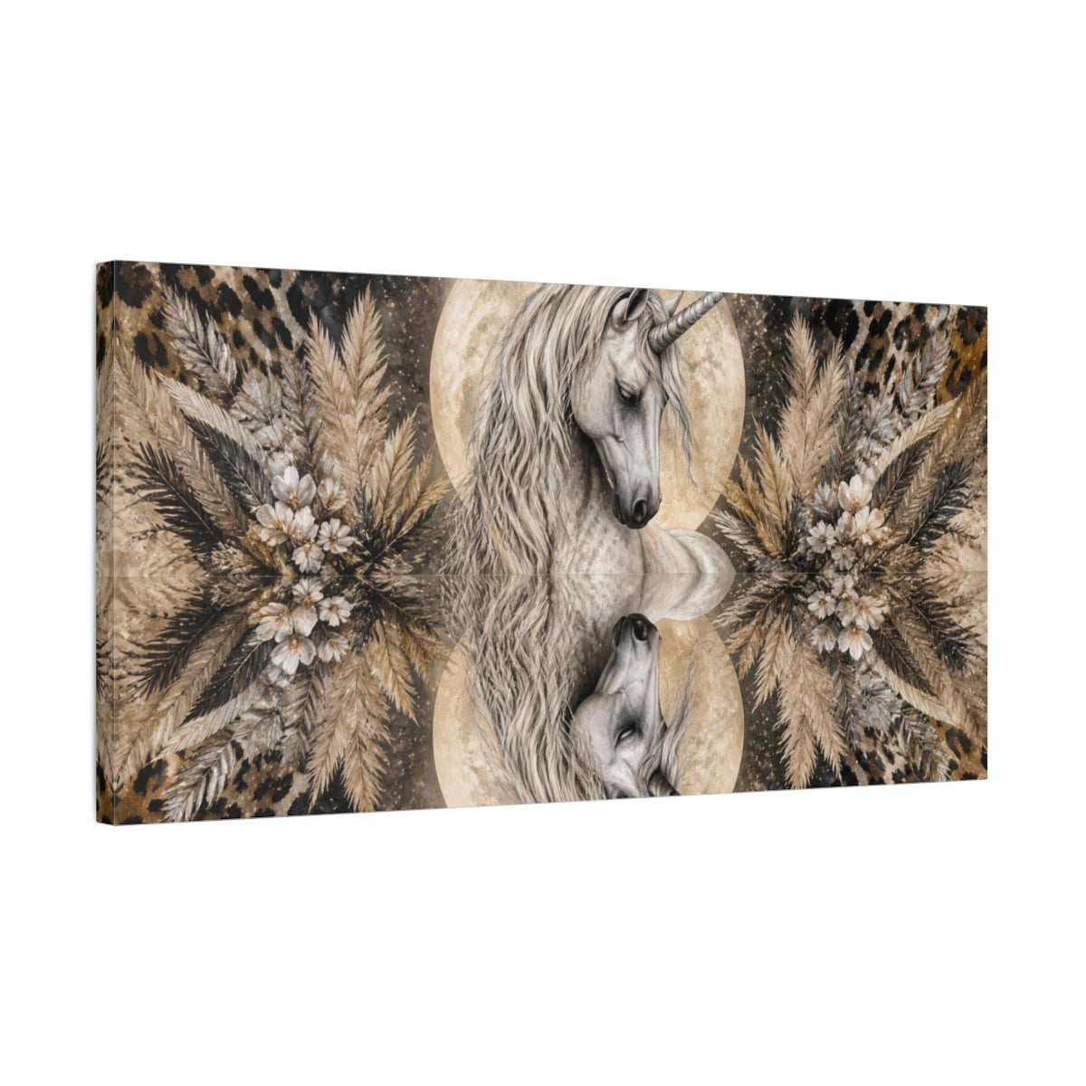Side Mockup 1. Animals Moonlit Unicorn Portrait shown as canvas print