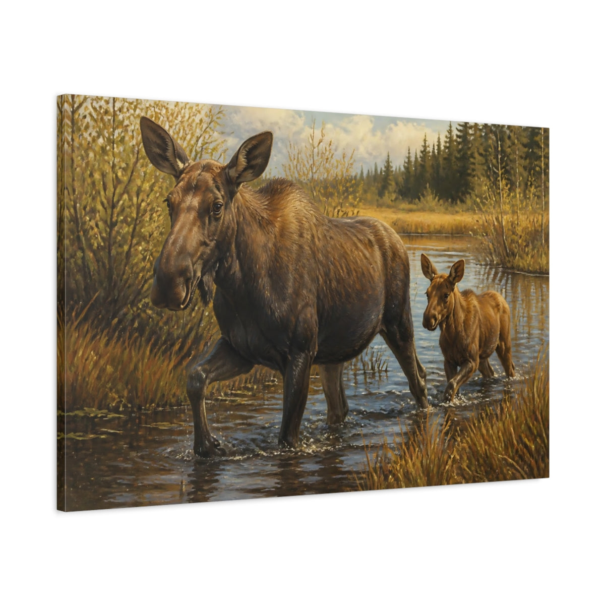Main Mockup. Animals Moose Mother And Calf shown as canvas print