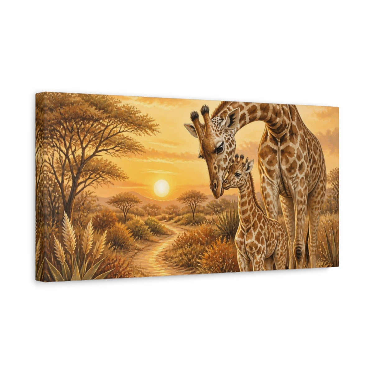 Side Mockup 3. Animals Mother And Baby Giraffe shown as canvas print