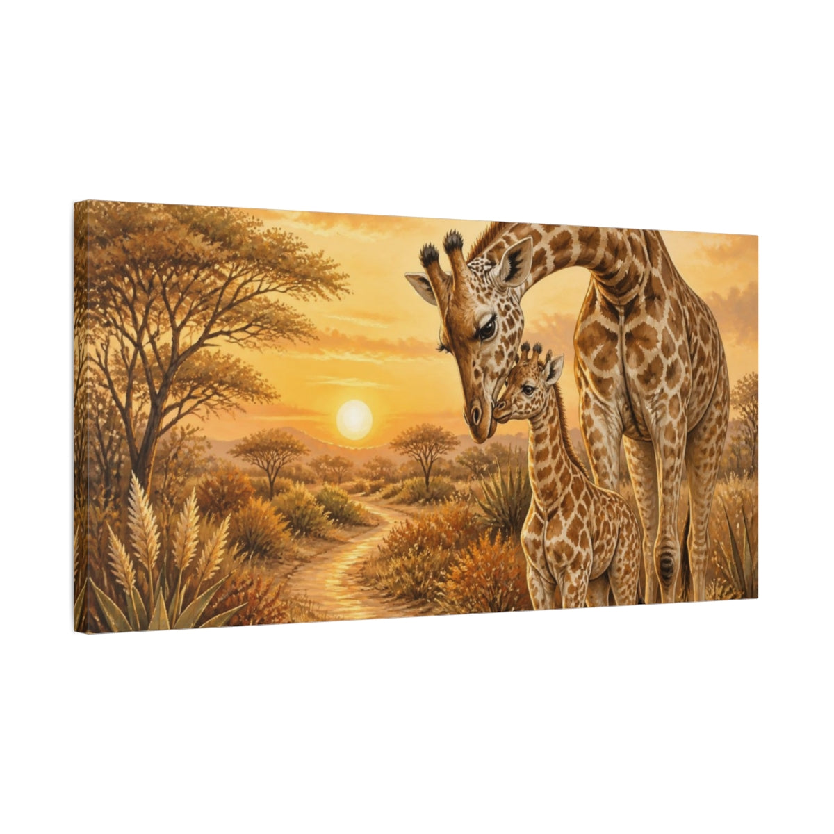 Side Mockup 1. Animals Mother And Baby Giraffe shown as canvas print