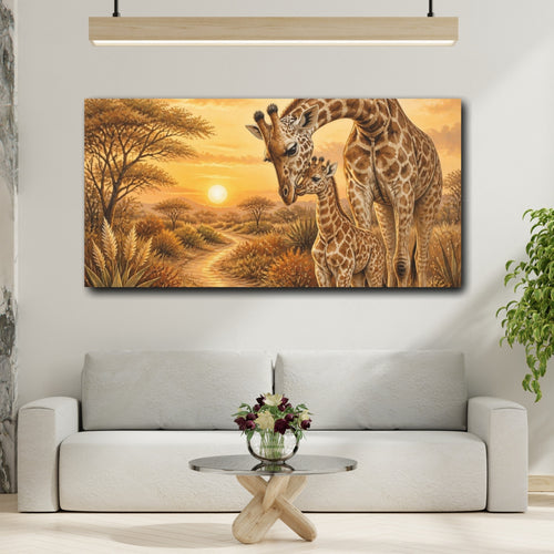Mockup 2. Animals Mother And Baby Giraffe shown as canvas print