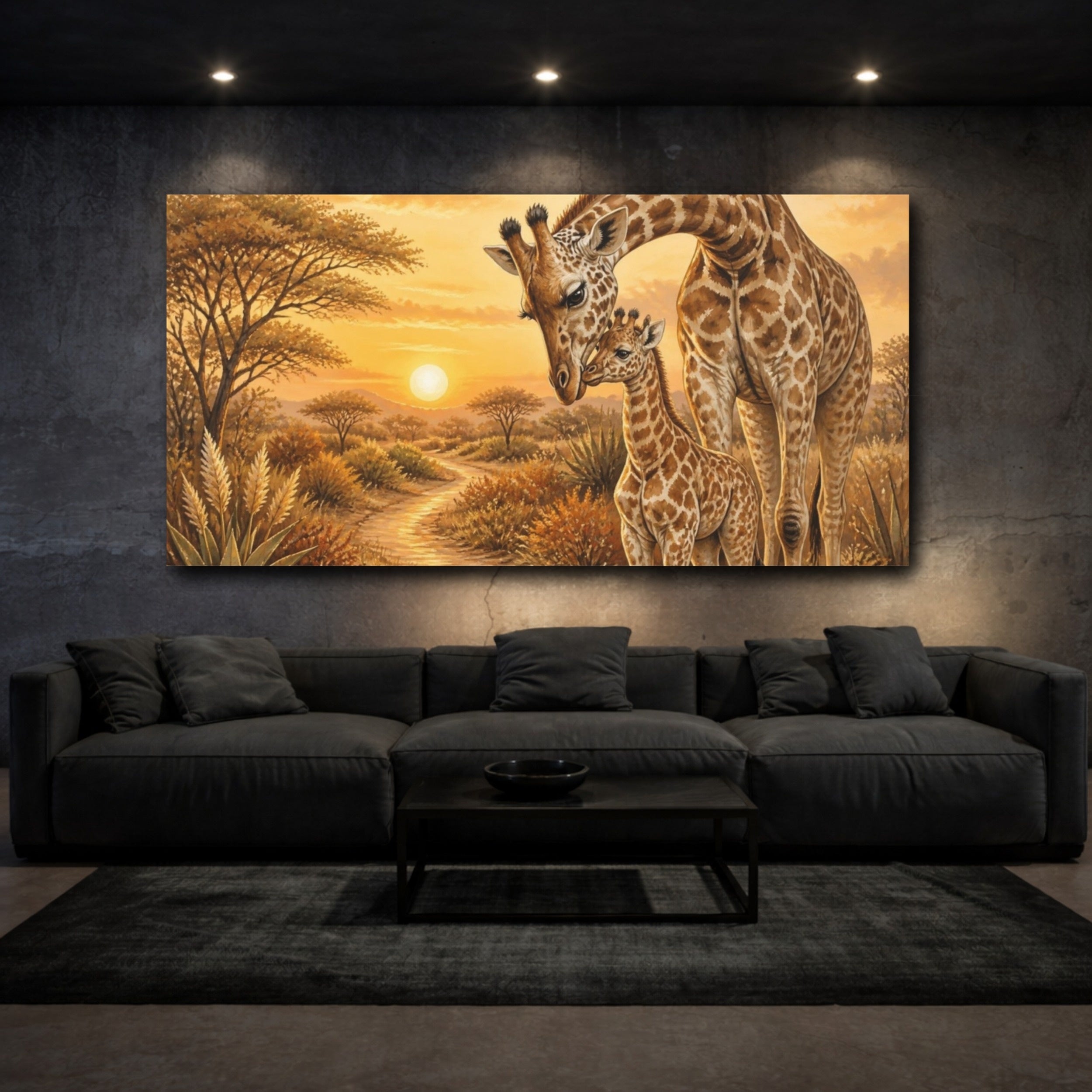 Mockup 3. Animals Mother And Baby Giraffe shown as canvas print