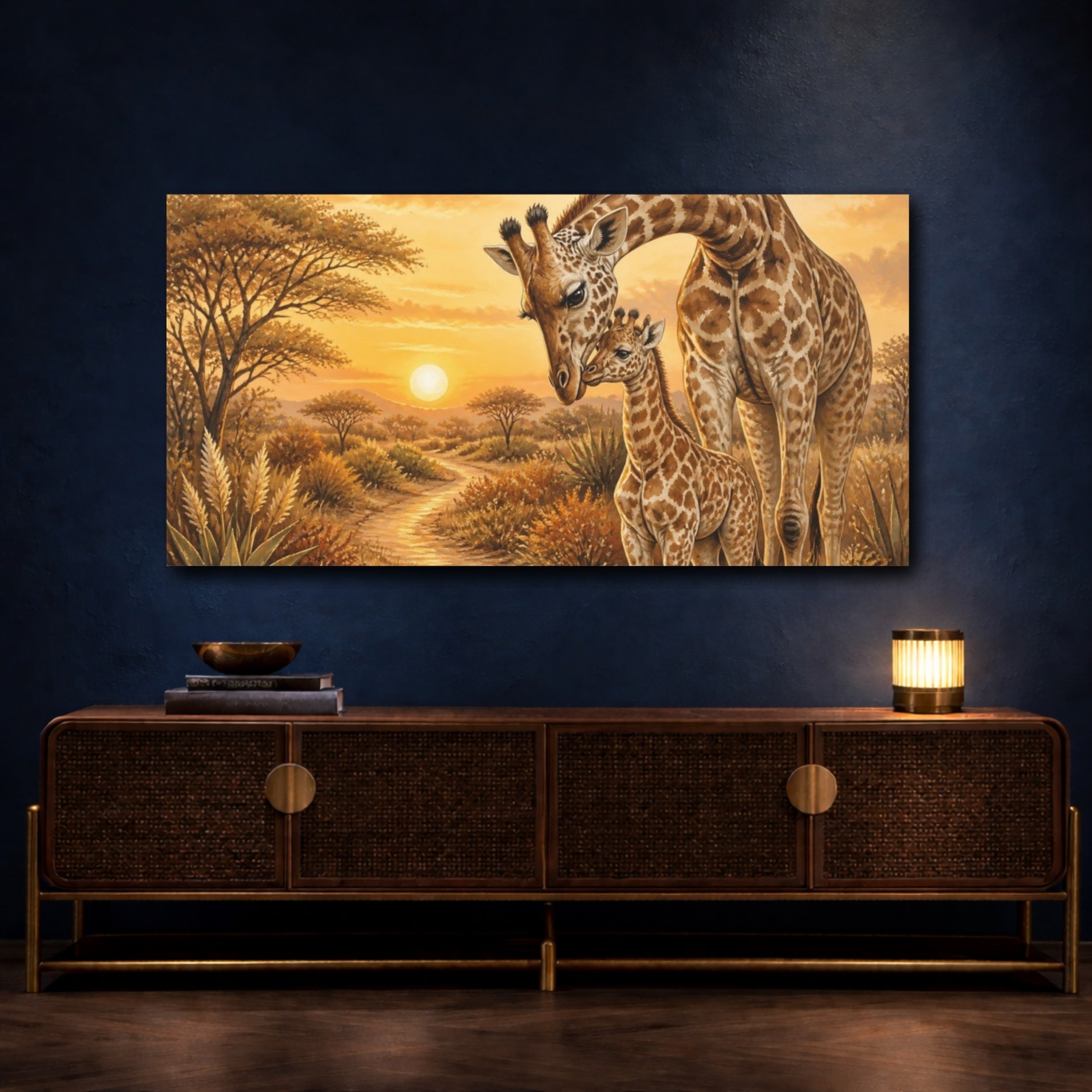 Mockup 4. Animals Mother And Baby Giraffe shown as canvas print