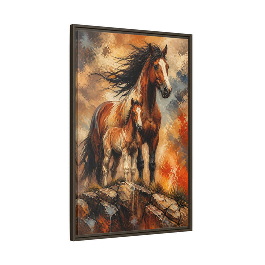 Main Mockup. Animals Mustang Mare And Foal shown as framed canvas print