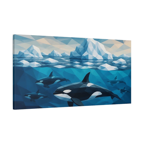 Main Mockup. Animals Orca Pod Among Icebergs shown as canvas print
