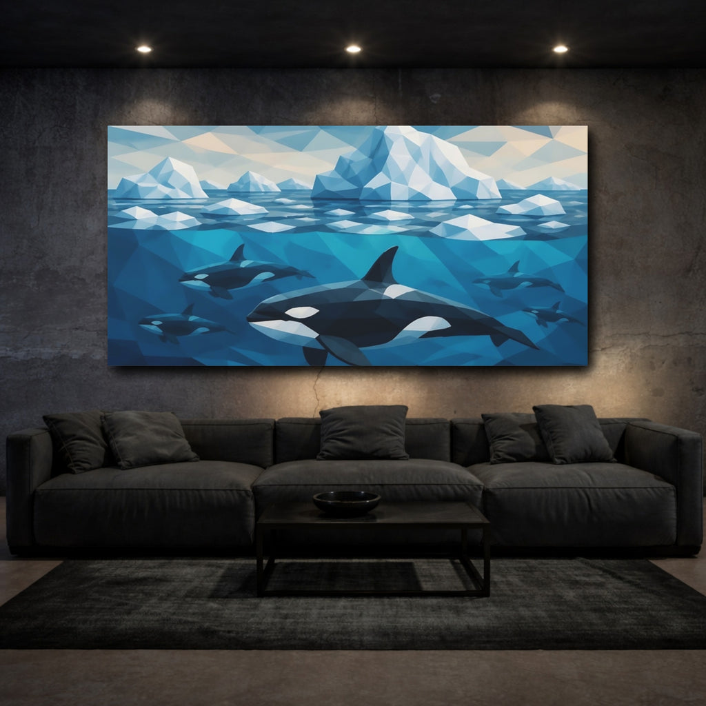 Mockup 3. Animals Orca Pod Among Icebergs shown as canvas print