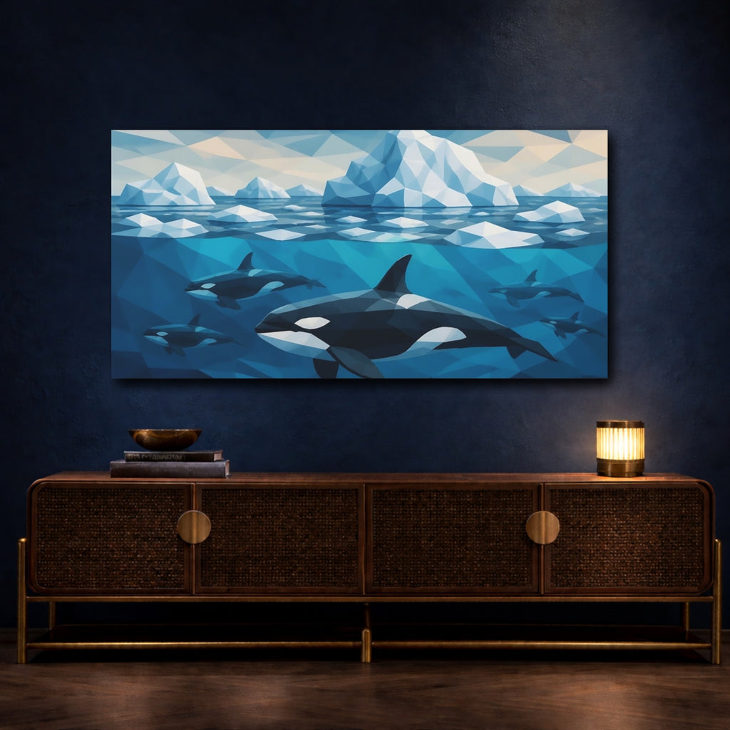 Mockup 4. Animals Orca Pod Among Icebergs shown as canvas print