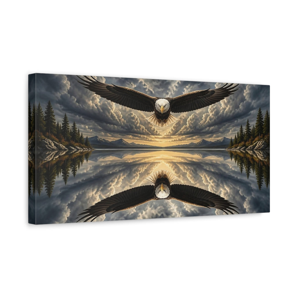 Side Mockup 3. Animals Soaring Eagle Over Lake shown as canvas print
