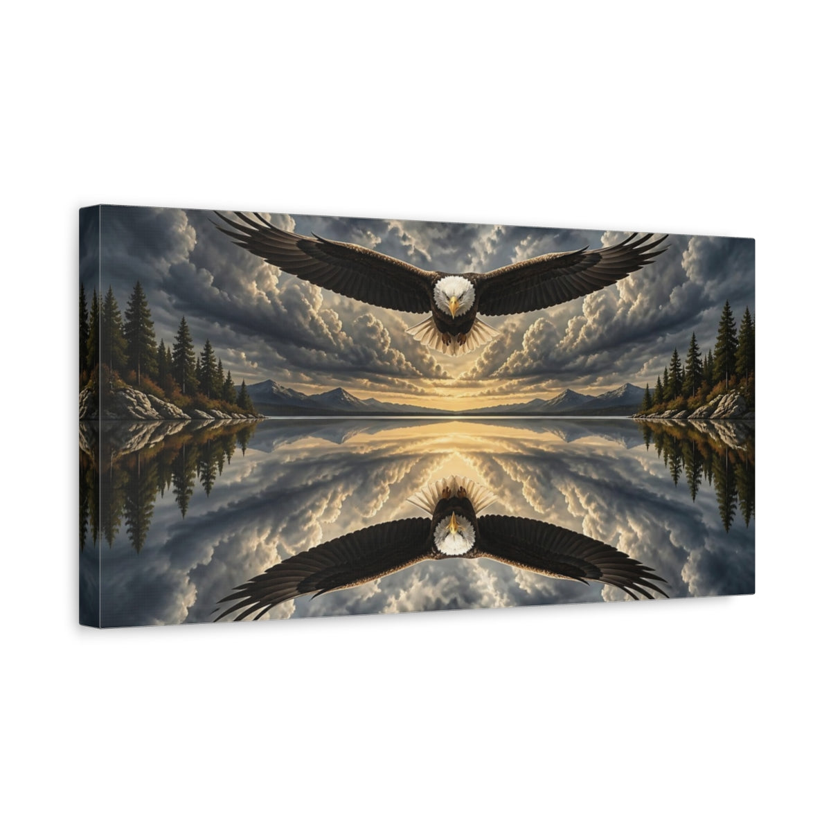 Side Mockup 3. Animals Soaring Eagle Over Lake shown as canvas print
