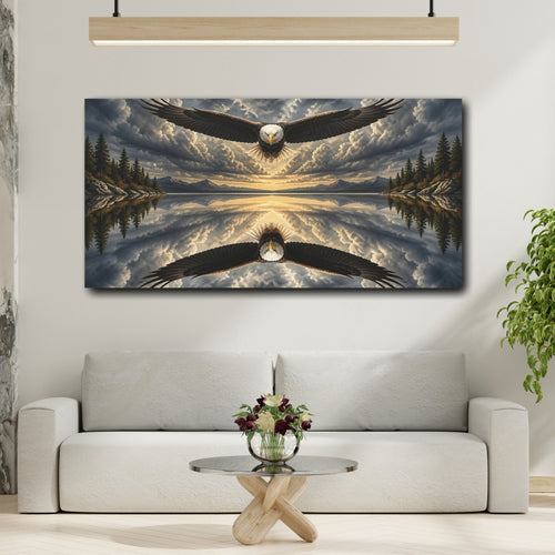Mockup 2. Animals Soaring Eagle Over Lake shown as canvas print