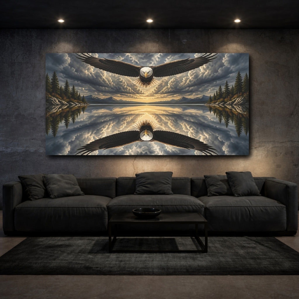 Mockup 3. Animals Soaring Eagle Over Lake shown as canvas print