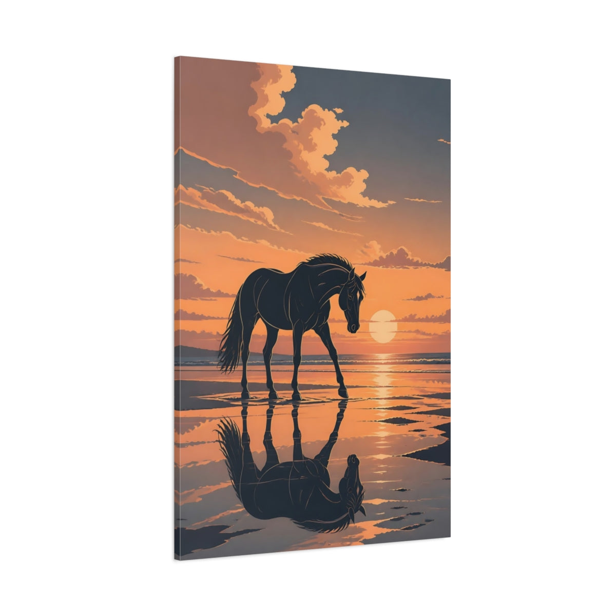 Side Mockup 1. Animals Sunset Horse Reflection shown as canvas print