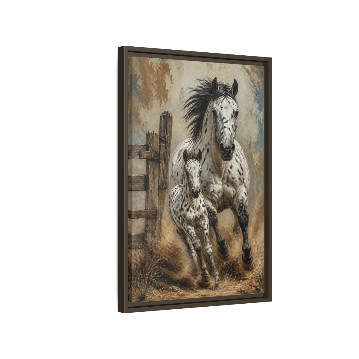Side Mockup 2. Appaloosa Mare And Foal shown as framed canvas print