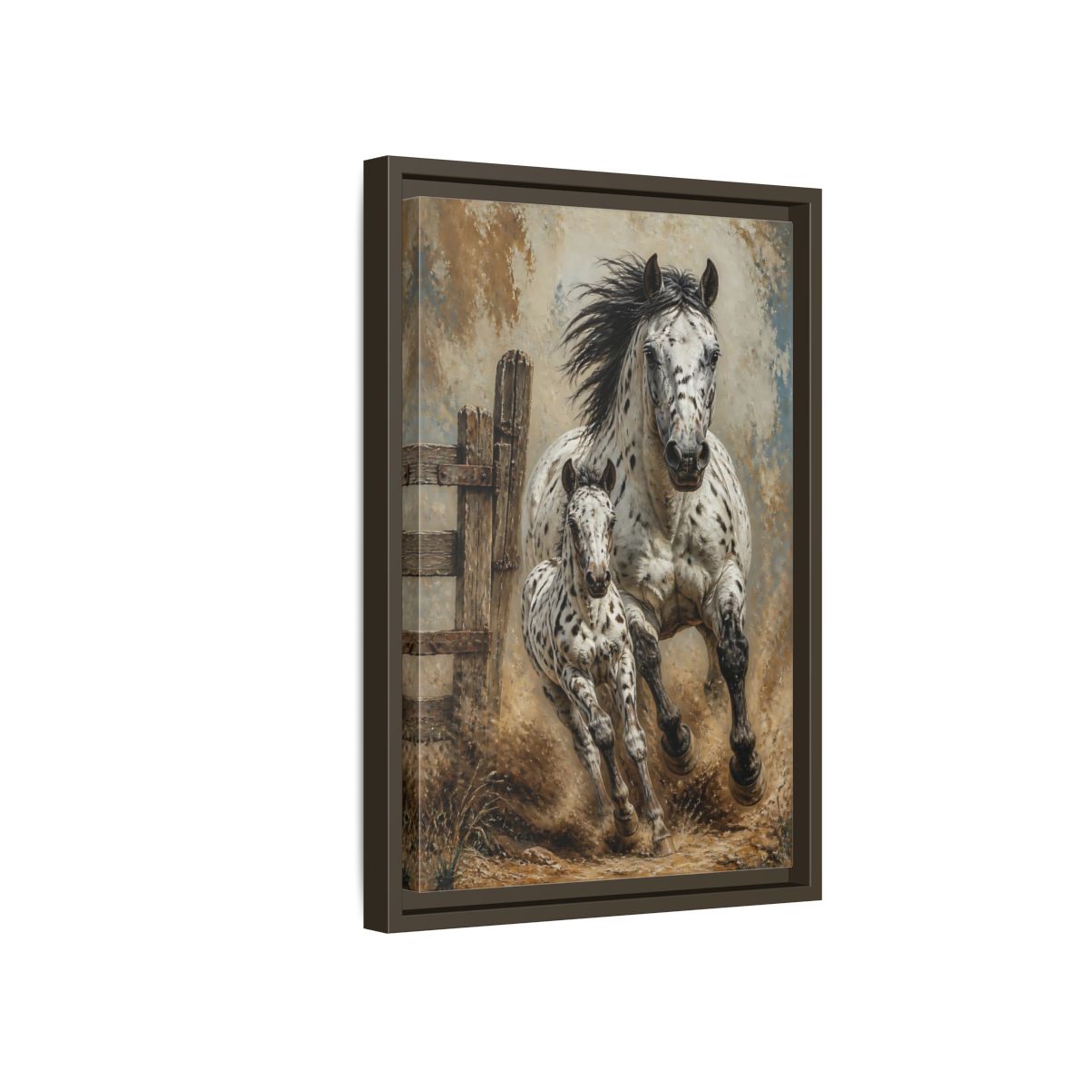 Side Mockup 5. Appaloosa Mare And Foal shown as framed canvas print