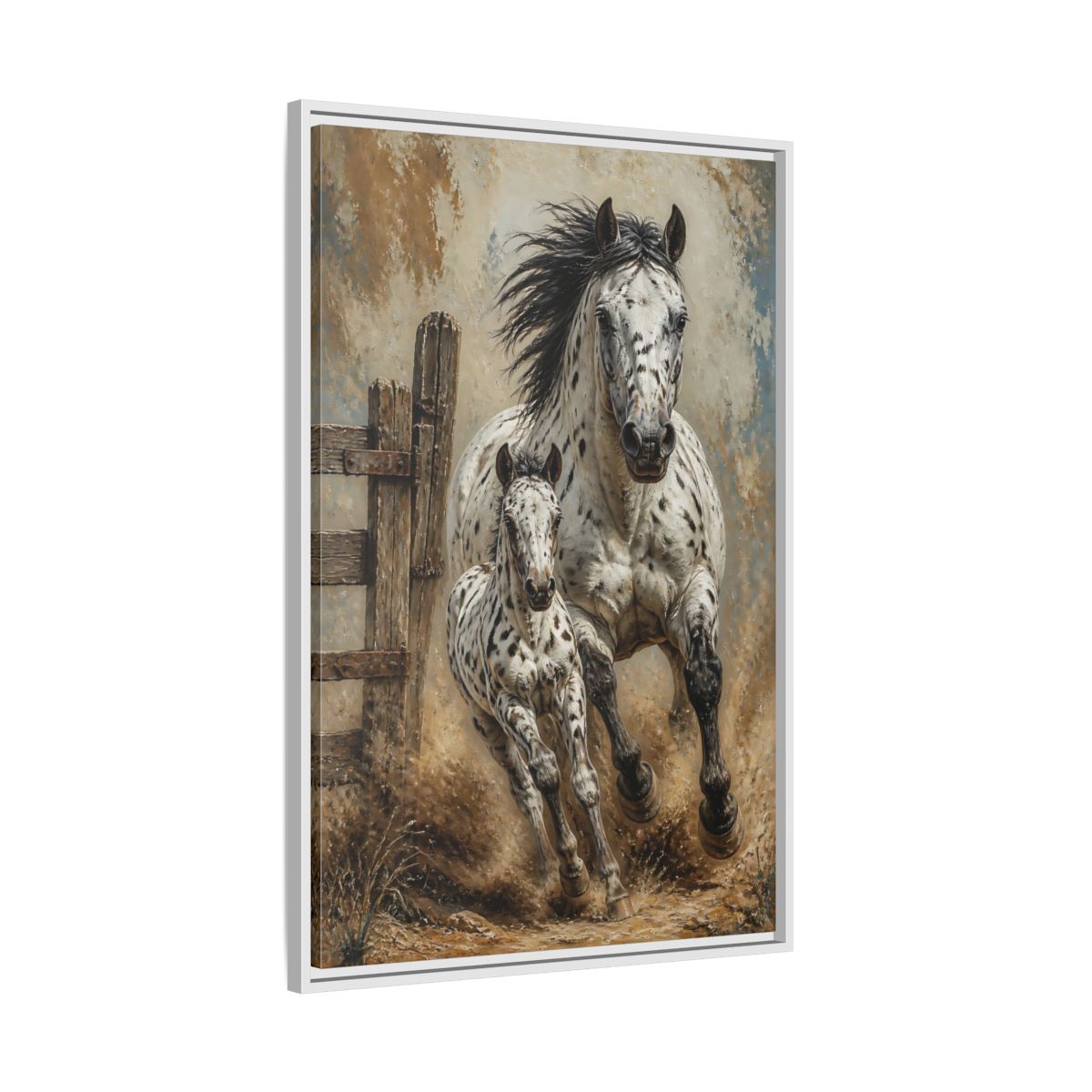 Side Mockup 9. Appaloosa Mare And Foal shown as framed canvas print