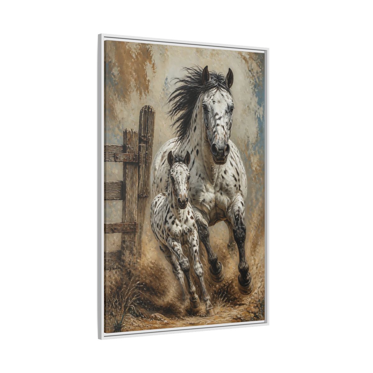 Side Mockup 7. Appaloosa Mare And Foal shown as framed canvas print
