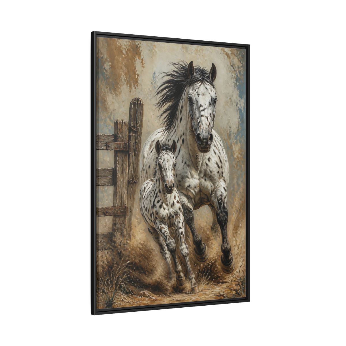 Side Mockup 12. Appaloosa Mare And Foal shown as framed canvas print