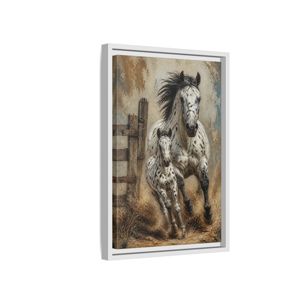 Side Mockup 4. Appaloosa Mare And Foal shown as framed canvas print