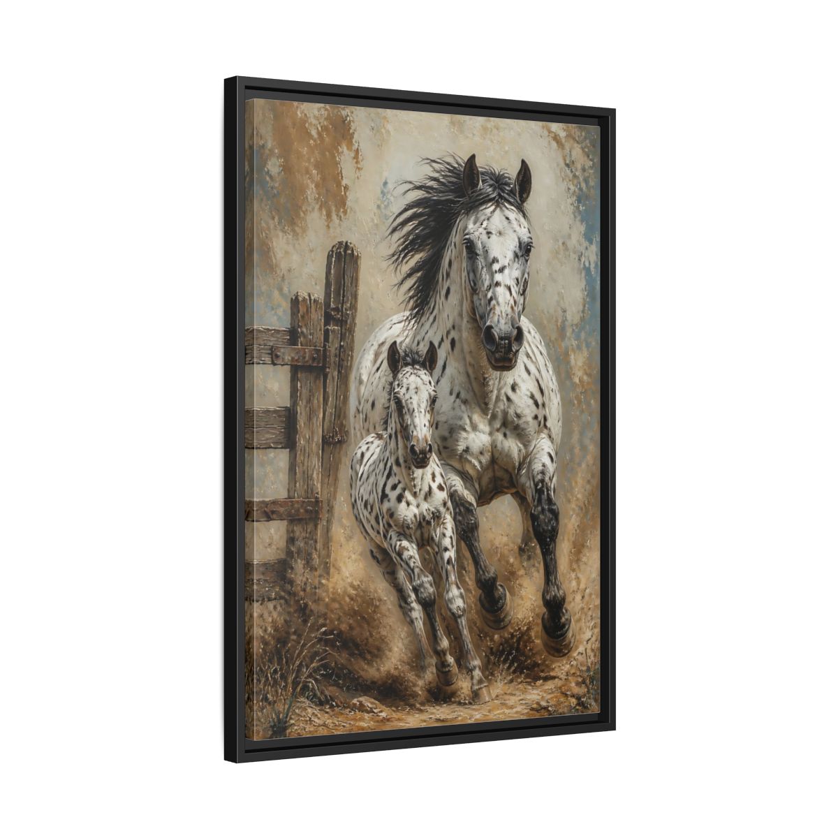 Side Mockup 14. Appaloosa Mare And Foal shown as framed canvas print