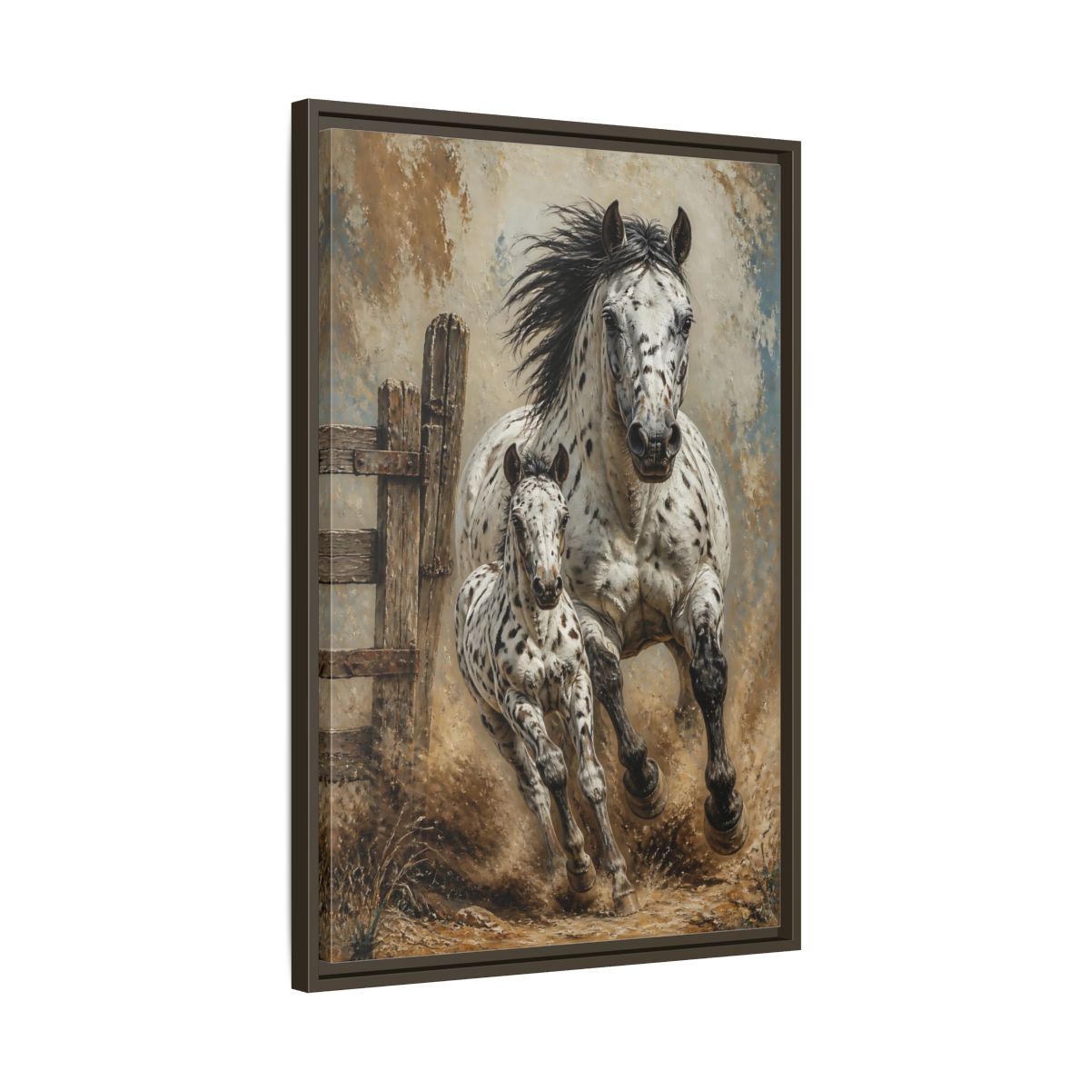 Side Mockup 11. Appaloosa Mare And Foal shown as framed canvas print
