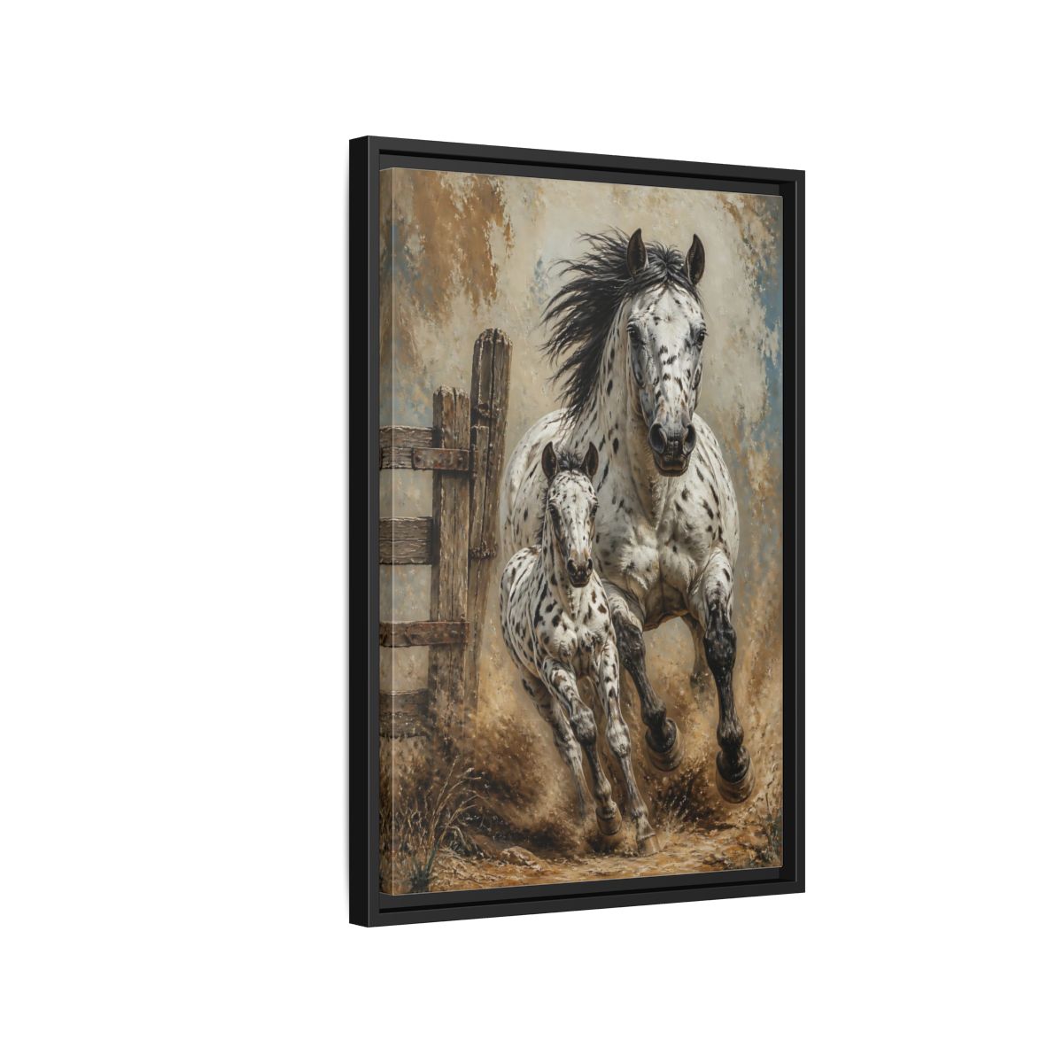 Side Mockup 3. Appaloosa Mare And Foal shown as framed canvas print