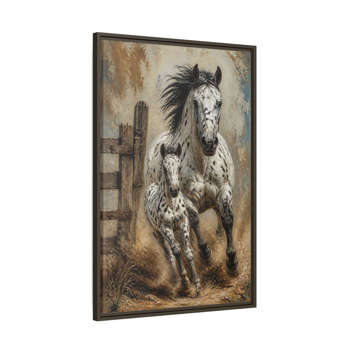 Main Mockup. Appaloosa Mare And Foal shown as framed canvas print