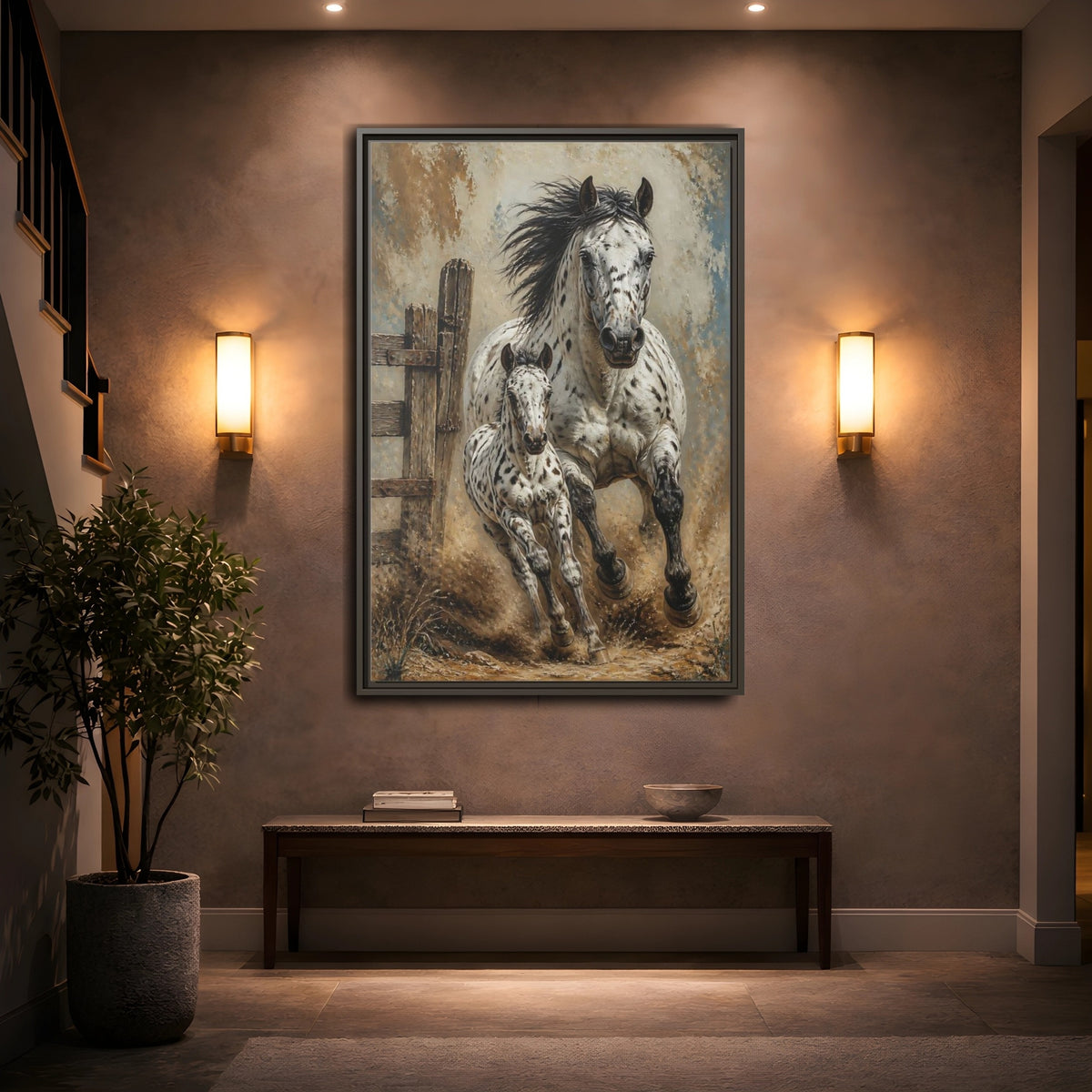 Mockup 2. Appaloosa Mare And Foal shown as framed canvas print