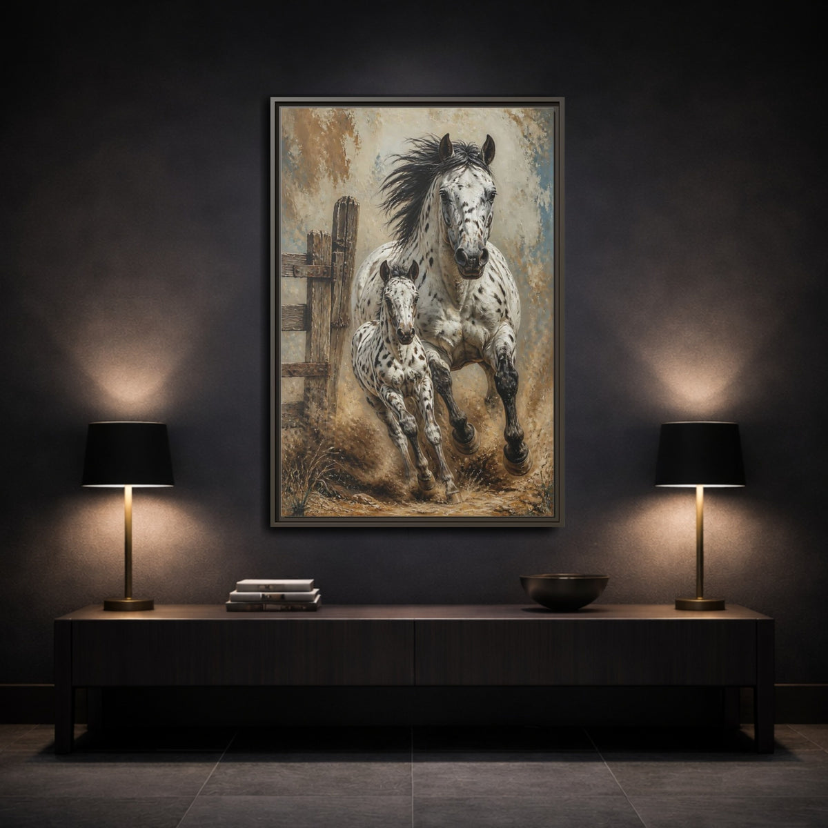 Mockup 3. Appaloosa Mare And Foal shown as framed canvas print