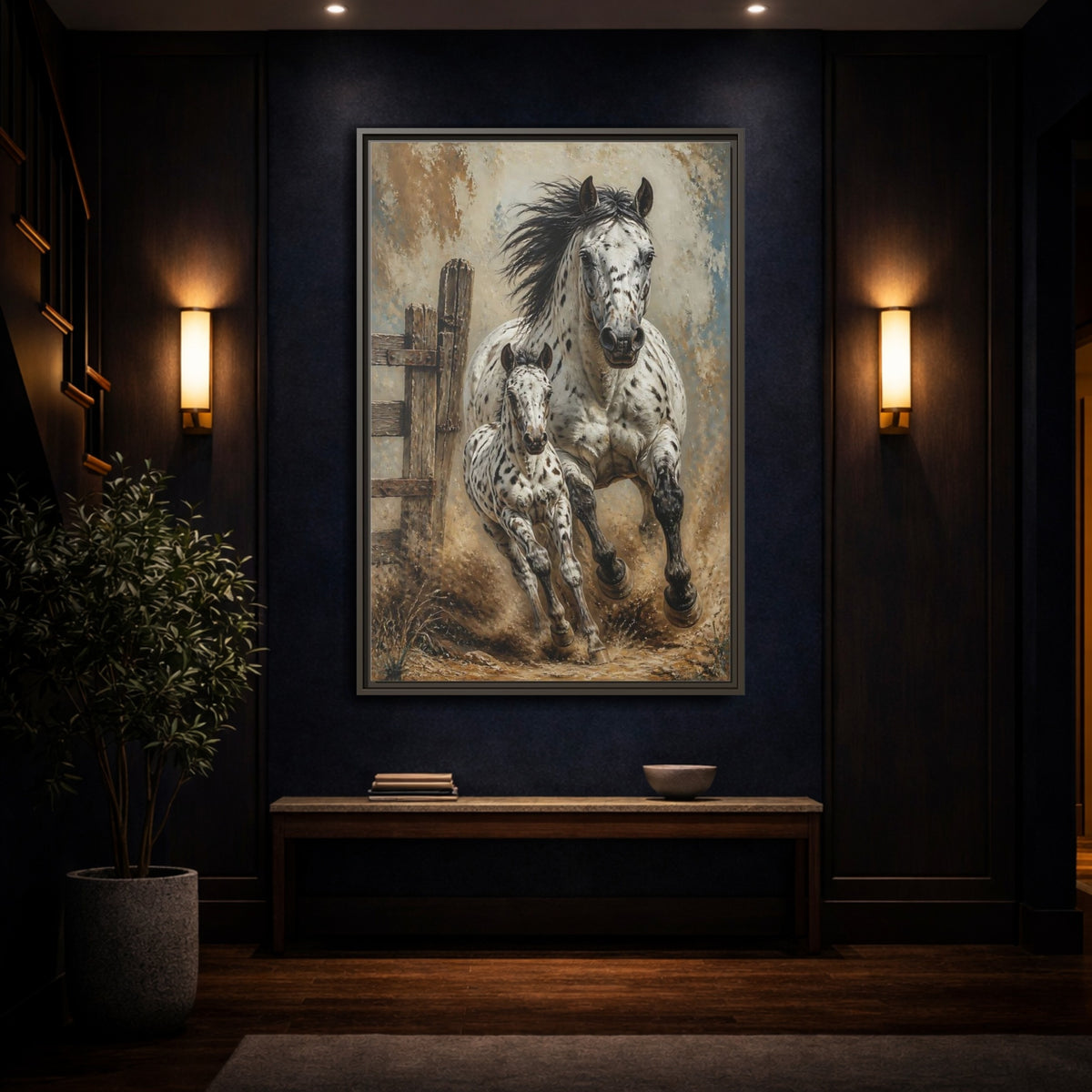 Mockup 4. Appaloosa Mare And Foal shown as framed canvas print