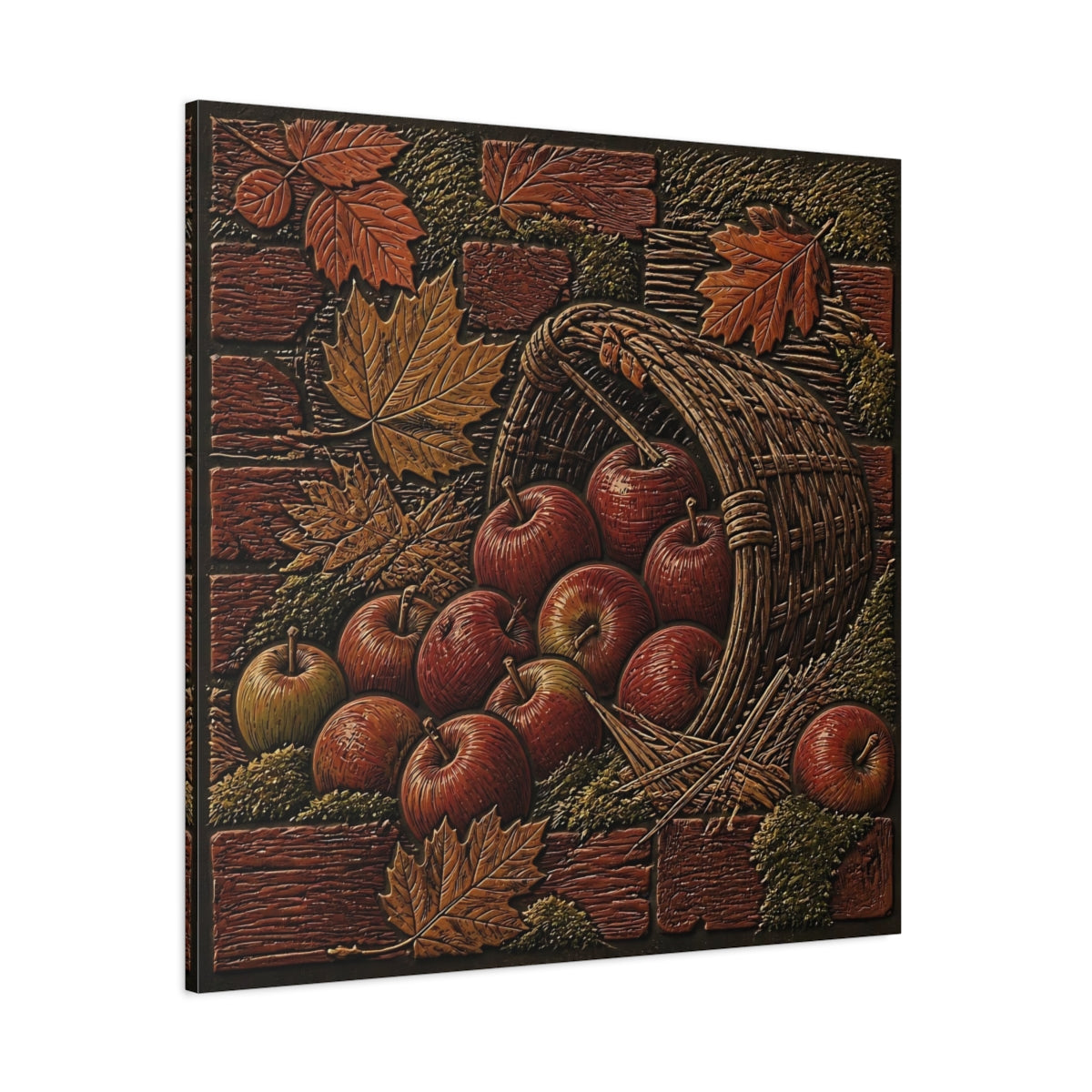 Side Mockup 1. Apples In Woven Basket shown as canvas print
