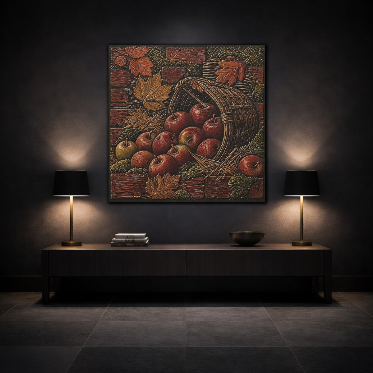 Mockup 3. Apples In Woven Basket shown as canvas print