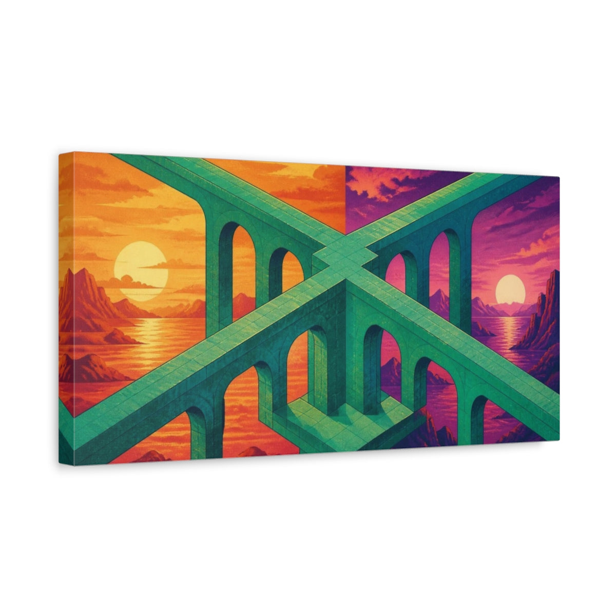 Side Mockup 3. Arched Bridge Illusion shown as canvas print
