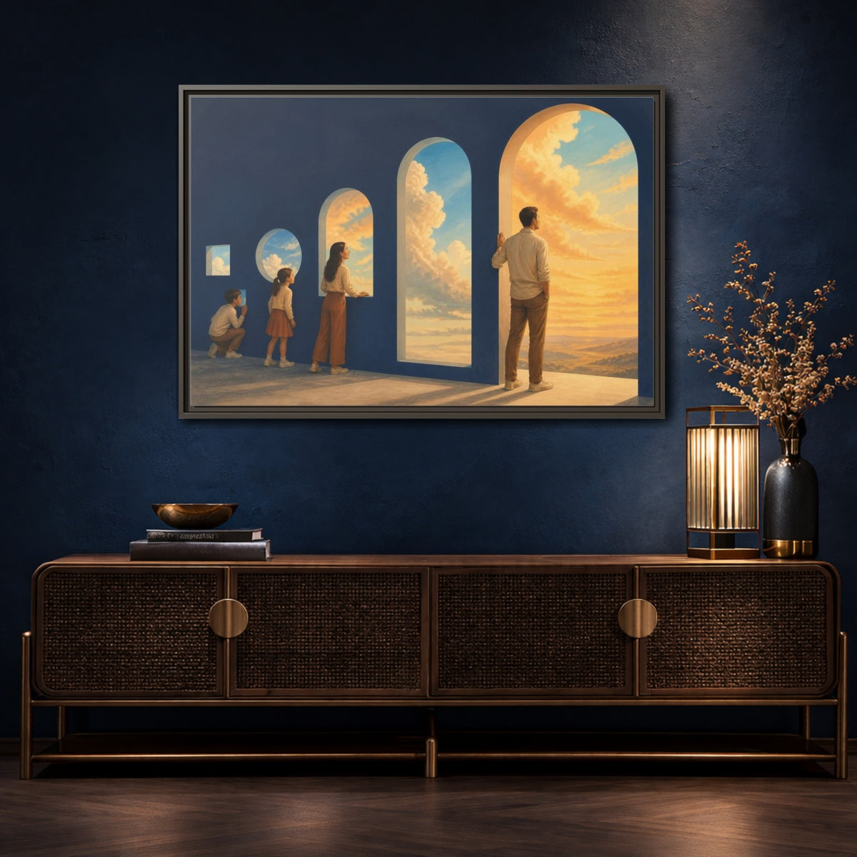Mockup 4. Archway Sky Illusion shown as framed canvas print