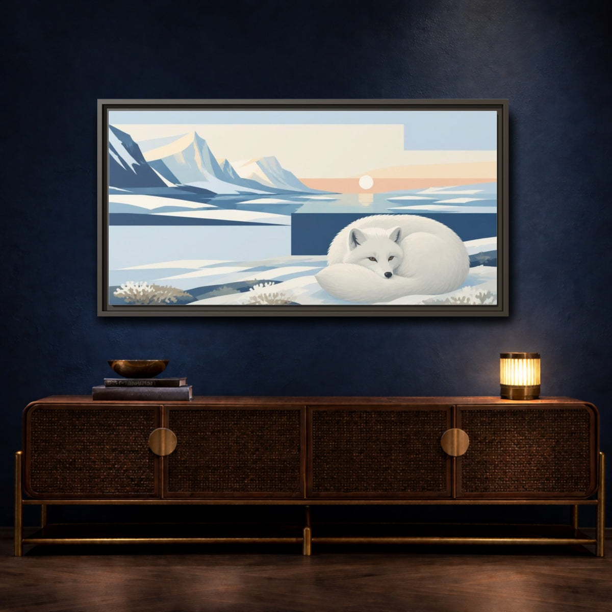 Mockup 4. Arctic Fox In Nature shown as framed canvas print