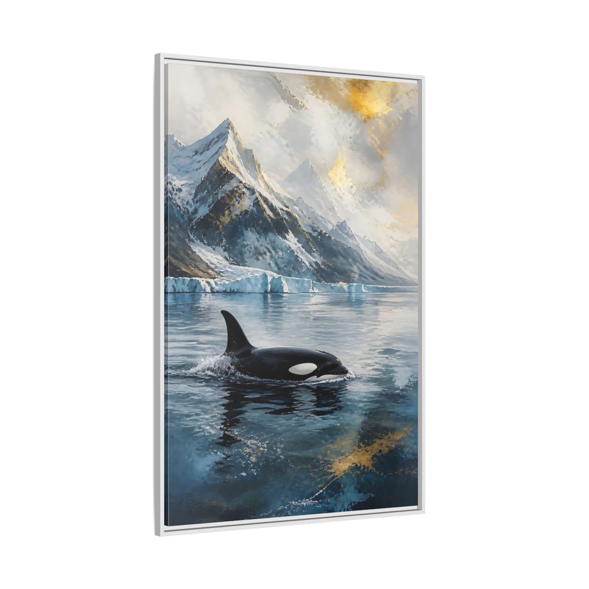 Side Mockup 7. Arctic Orca Animals shown as framed canvas print