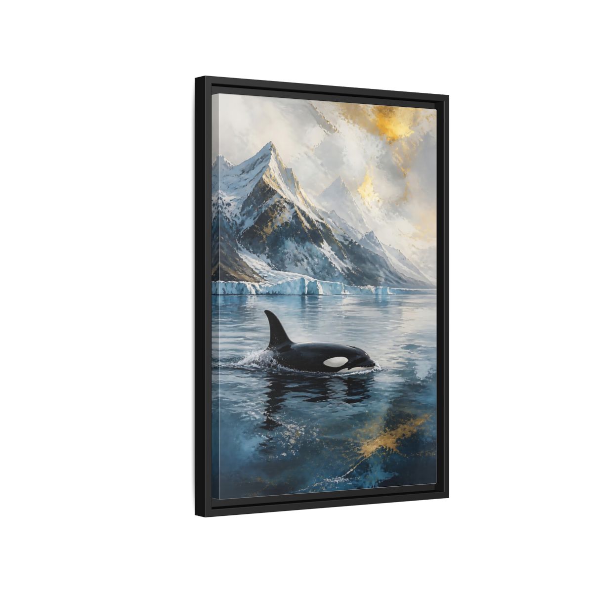 Side Mockup 3. Arctic Orca Animals shown as framed canvas print