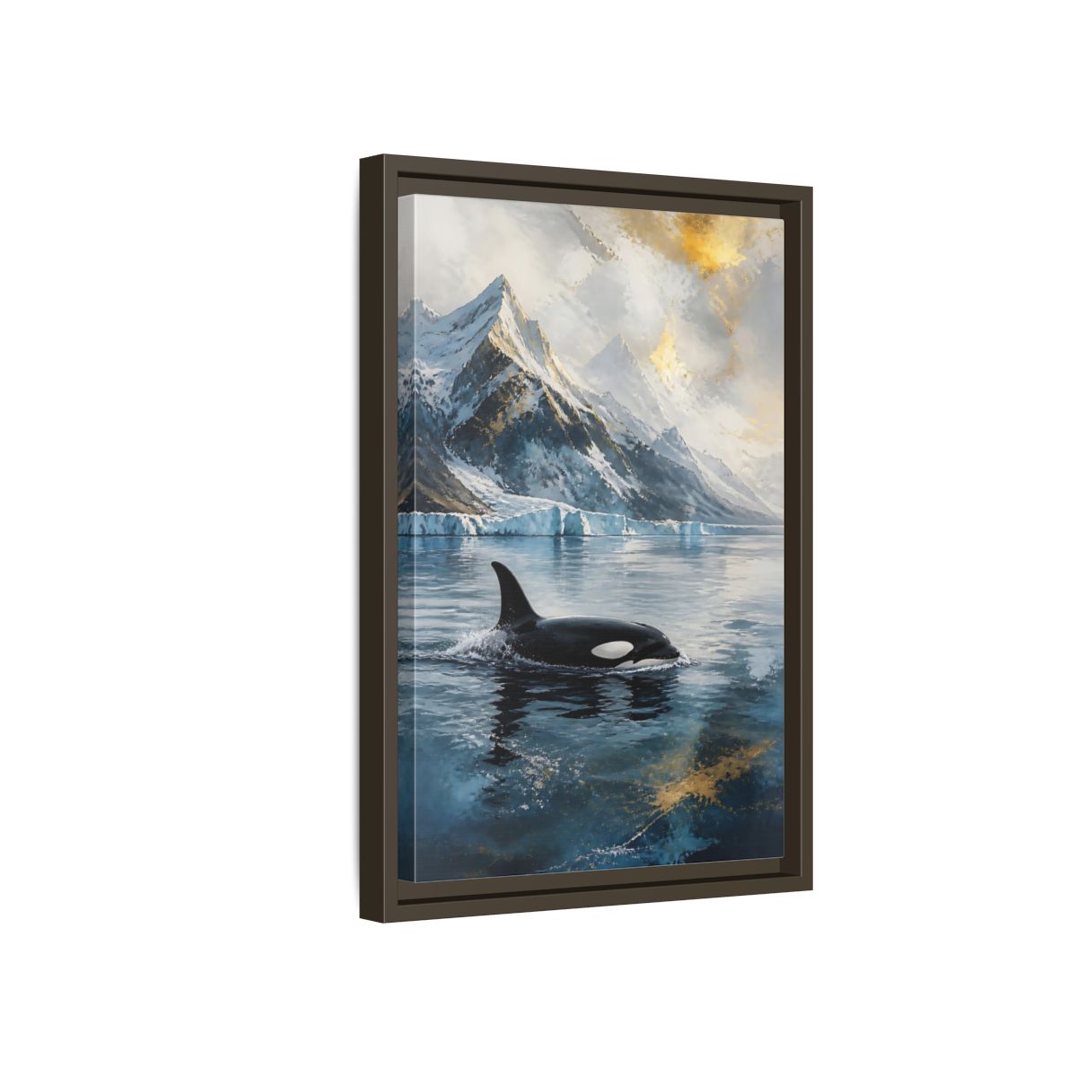 Side Mockup 5. Arctic Orca Animals shown as framed canvas print