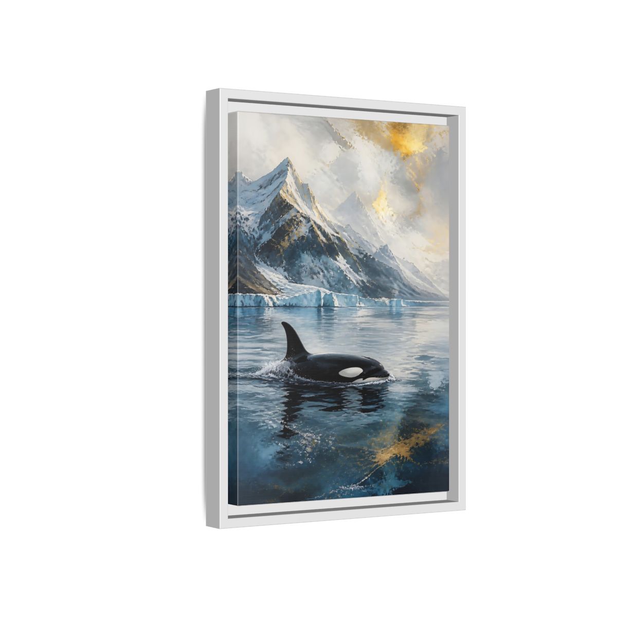 Side Mockup 4. Arctic Orca Animals shown as framed canvas print
