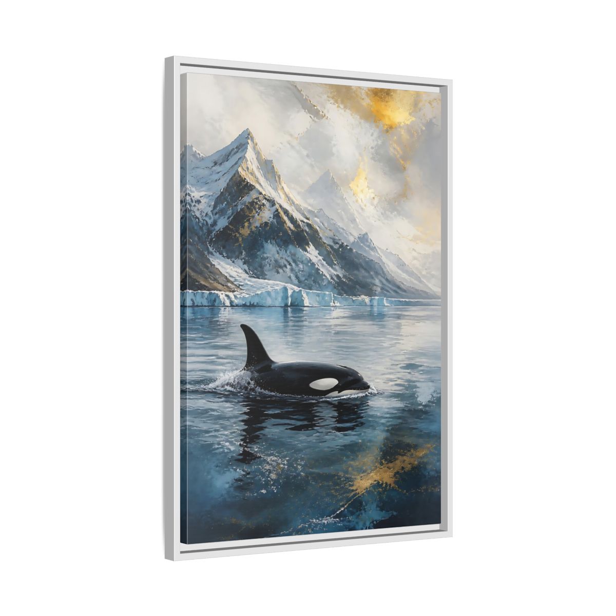 Side Mockup 10. Arctic Orca Animals shown as framed canvas print