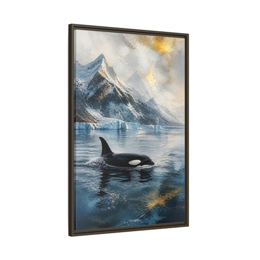 Main Mockup. Arctic Orca Animals shown as framed canvas print