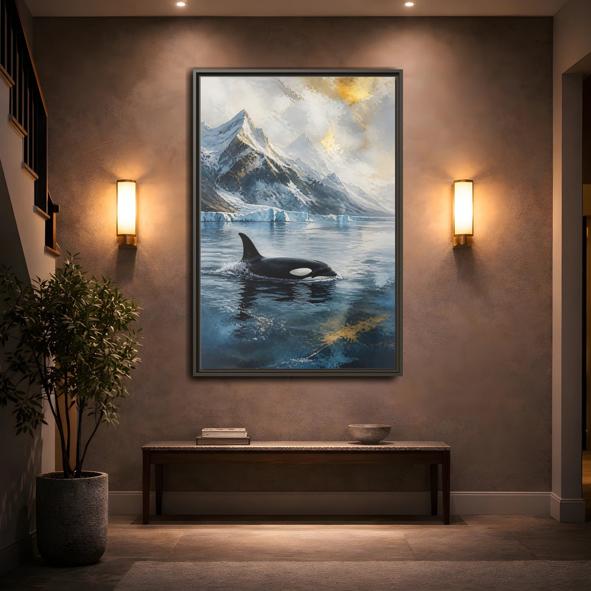 Mockup 2. Arctic Orca Animals shown as framed canvas print