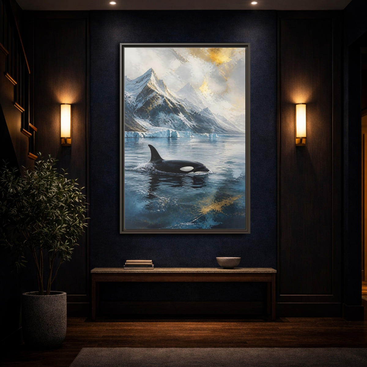 Mockup 4. Arctic Orca Animals shown as framed canvas print