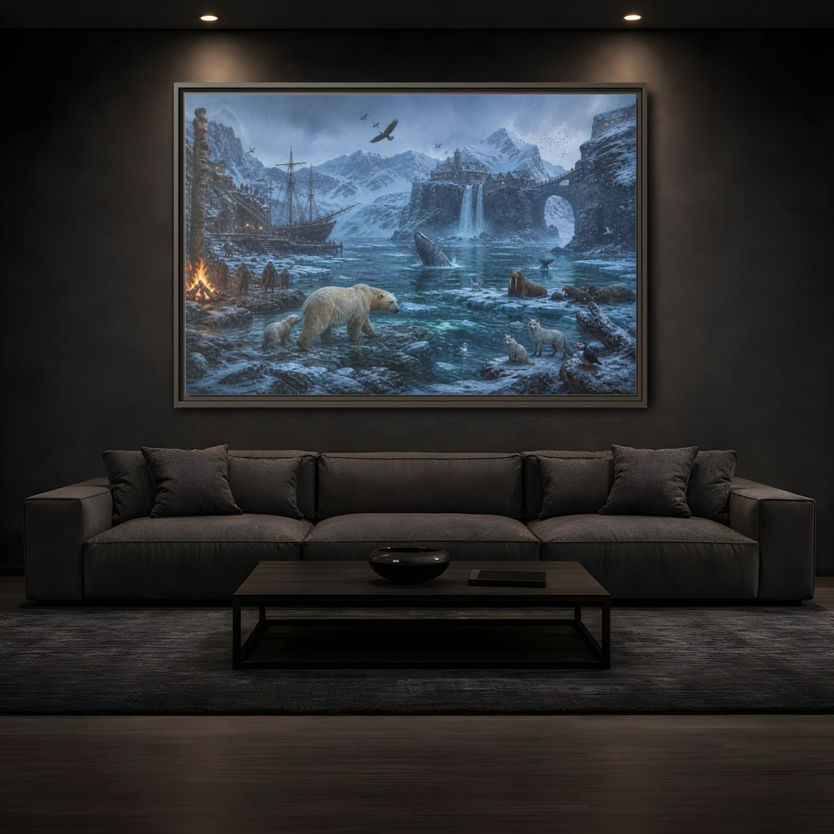 Mockup 3. Arctic Polar Bear Harbor shown as framed canvas print
